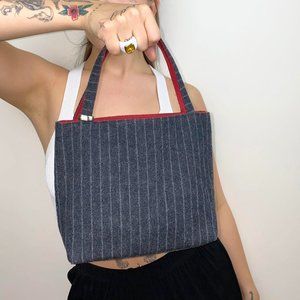 Grey wool pinstripe mini shoulder bag/ handbag by vintage Espirit.